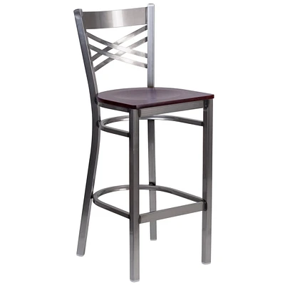 Hercules Series Clear Coated ''X'' Restaurant Barstool