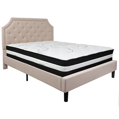 Brighton Queen Tufted Upholstered Fabric Platform Bed With Pocket Spring Mattress