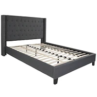 Riverdale Queen Size Tufted Upholstered Platform Bed In Dark Gray Fabric