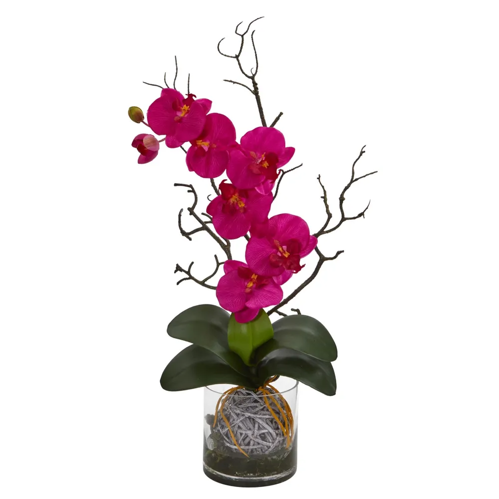 Nearly Natural Phalaenopsis Orchid Artificial Arrangement in Vase