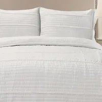 Pom Pom Stripe 3-Piece Full/Queen White Quilt Set