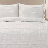 Pom Pom Stripe 3 Piece White Quilt Sets