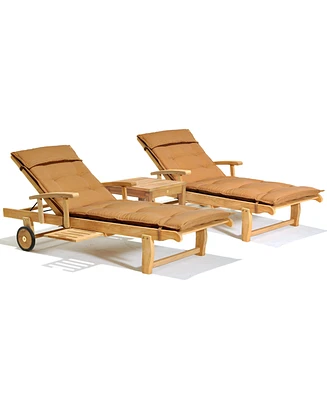 Bristol Outdoor Teak 3-Pc. Chaise Set (2 Chaise Lounge and 1 End Table)