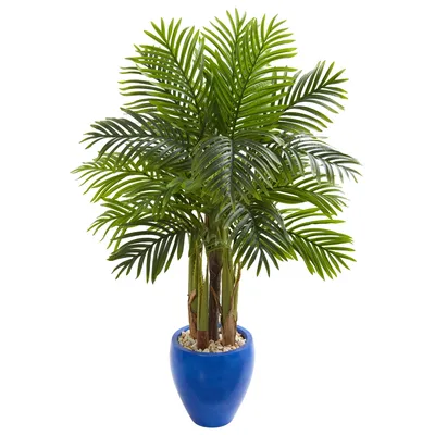 Nearly Natural Palm Artificial Tree in Blue Planter