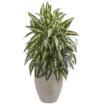 Nearly Natural Aglaonema Artificial Plant in Sand Colored Planter
