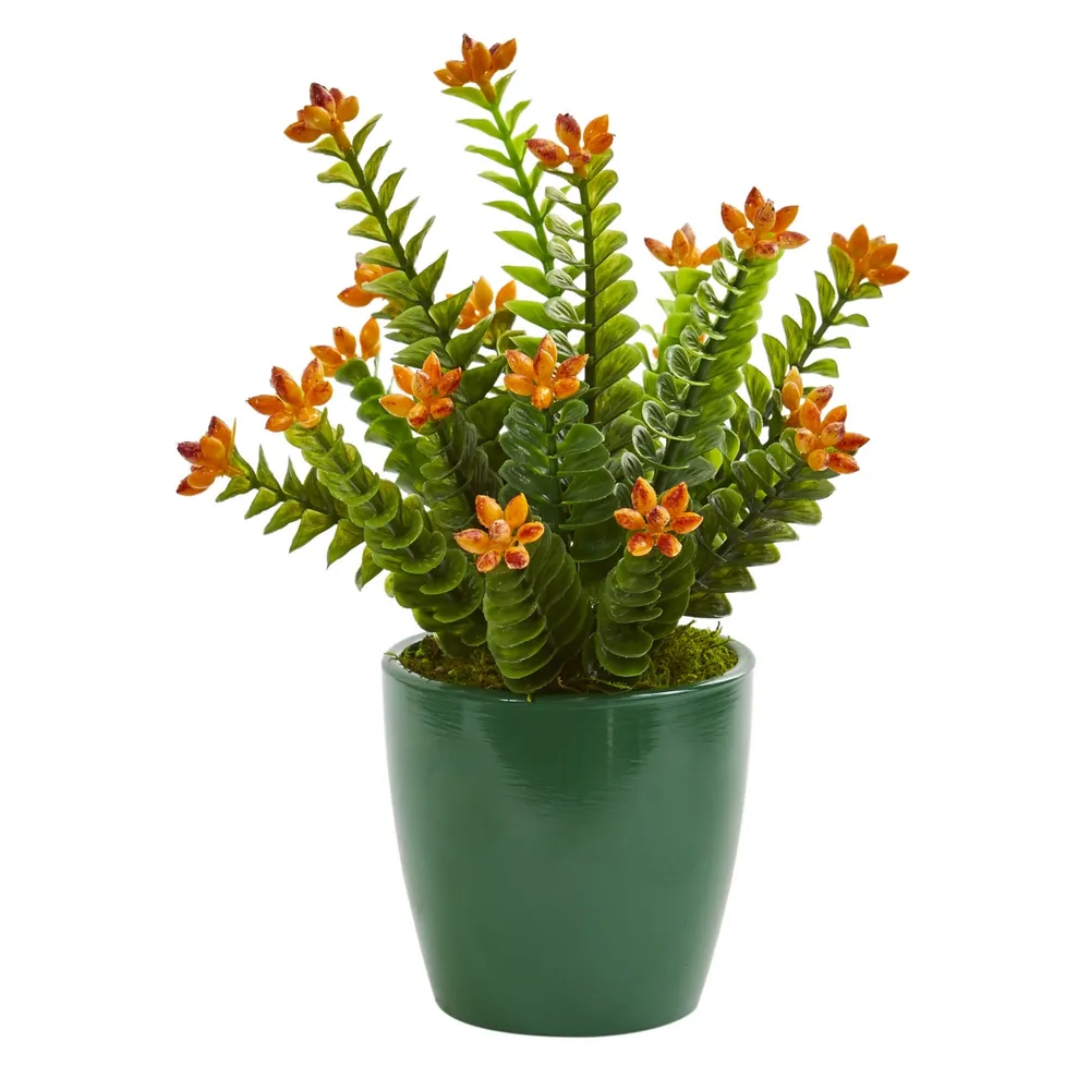 Nearly Natural Sedum Succulent Artificial Plant in Green Planter, Set of 2