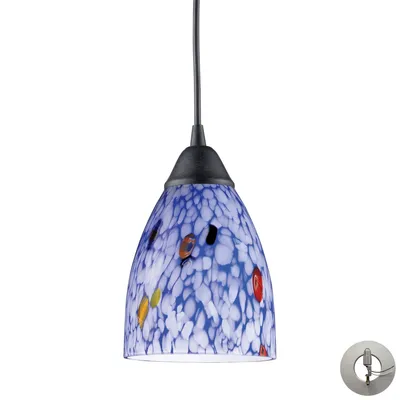 Classico 1 Light Pendant in Dark Rust and Starburst Blue Glass - Includes Adapter Kit