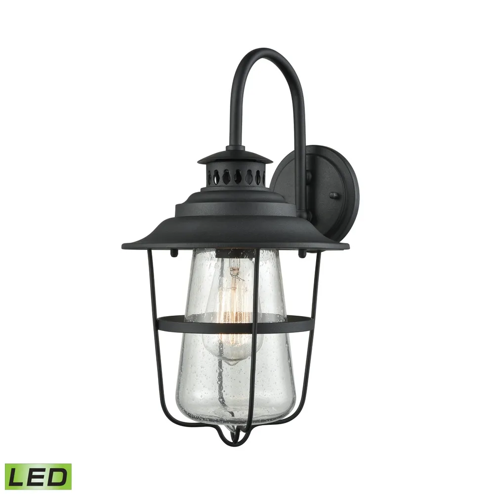 San Mateo 1 Light Outdoor Wall Sconce in Textured Matte Black with Clear Seedy Glass