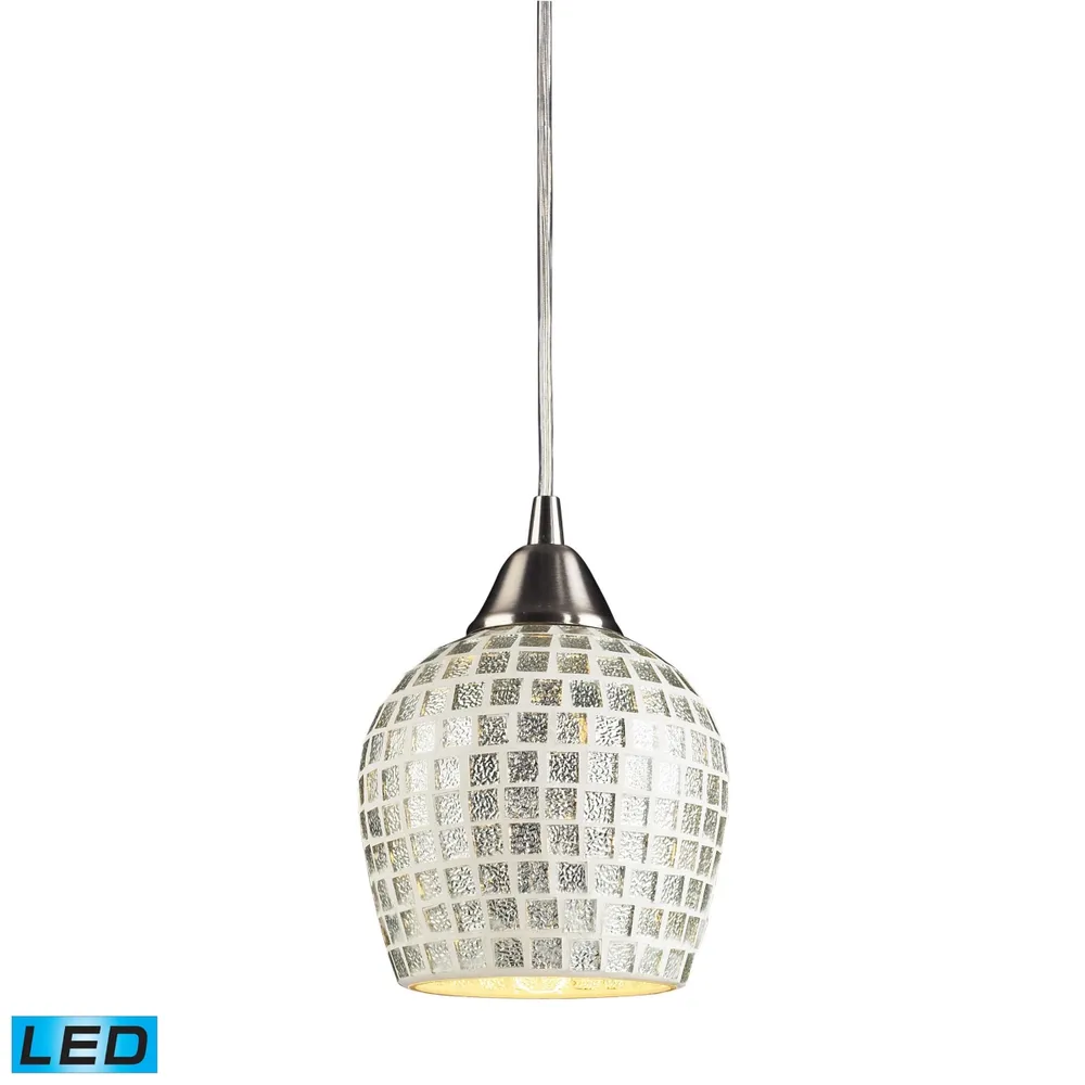 1 Light Pendant in Satin Nickel and Silver Mosaic Glass - Led Offering Up To 800 Lumens (60 Watt Equvivalent)