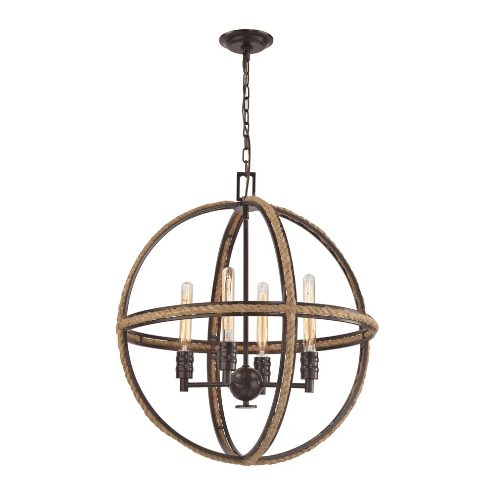 Natural Rope 4 Light Chandelier in Oil Rubbed Bronze