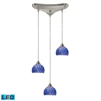 Cira 3-Light Pendants in Satin Nickel and Pebbled Blue Glass