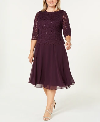 Alex Evenings Plus Sequined Lace A-Line Dress