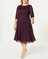 Alex Evenings Plus Sequined Lace A-Line Dress