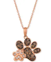 Le Vian Nude & Chocolate Diamond Paw Prints 20" Pendant Necklace (3/8 ct. t.w.) in 14k Rose Gold