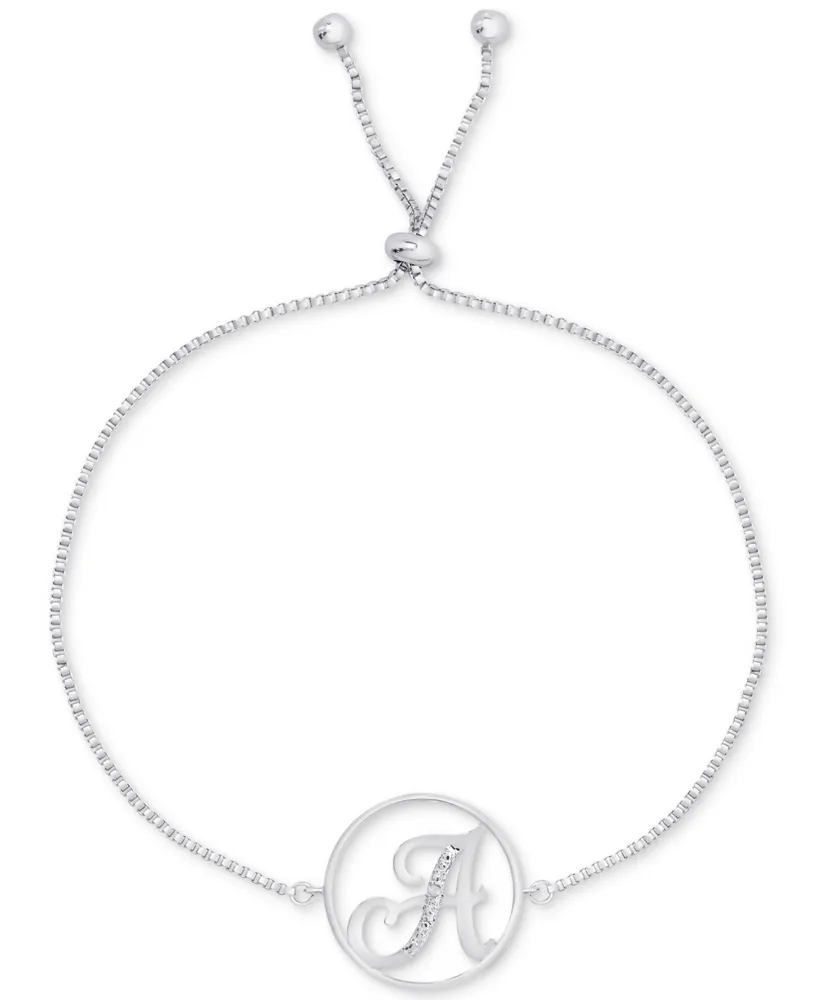 Diamond Accent Initial Bolo Bracelet in Silver-Plate