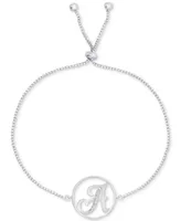 Diamond Accent Initial Bolo Bracelet in Silver-Plate