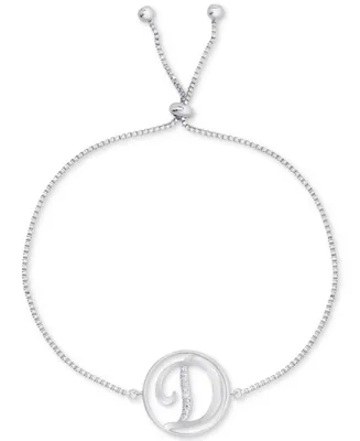 Diamond Accent Initial Bolo Bracelet in Silver-Plate