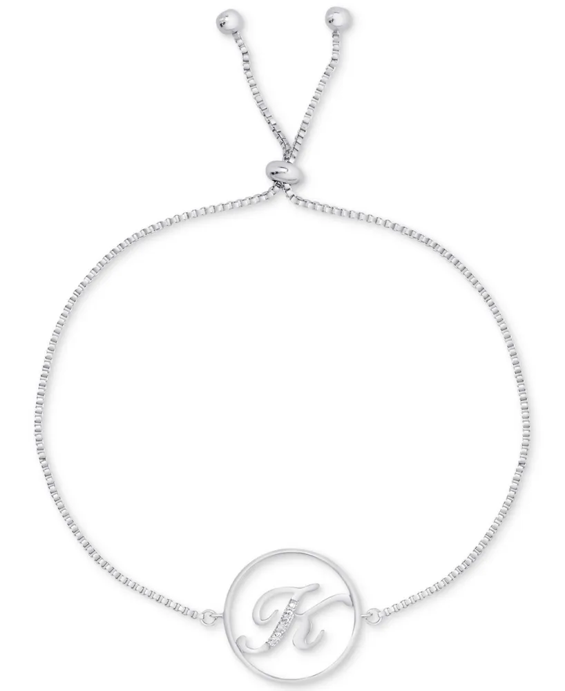 Diamond Accent Initial Bolo Bracelet in Silver-Plate