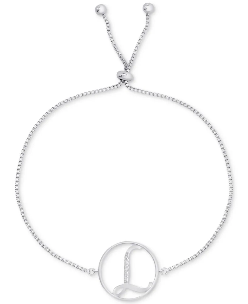 Diamond Accent Initial Bolo Bracelet in Silver-Plate