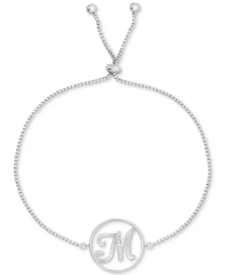 Diamond Accent Initial Bolo Bracelet in Silver-Plate