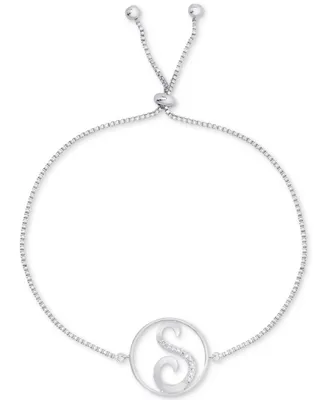 Diamond Accent Initial Bolo Bracelet in Silver-Plate