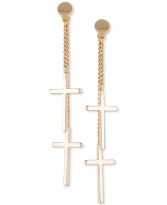 Guess Chain & Cross Front-and-Back Earrings
