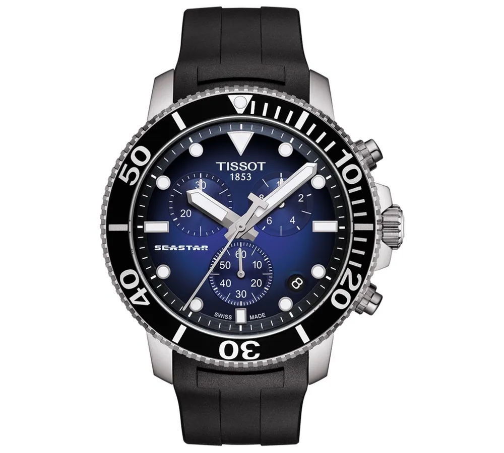 Tissot Men's Swiss Chronograph Seastar 1000 Black Rubber Strap Diver Watch 45.5mm