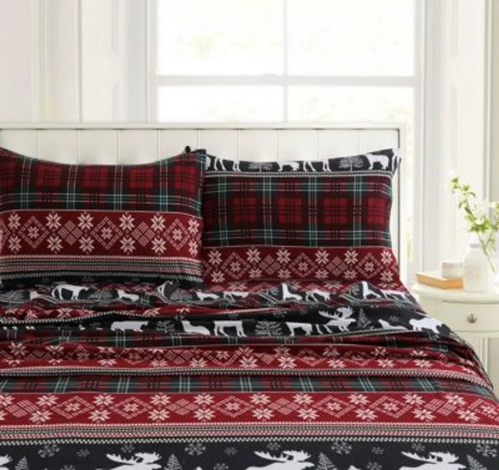 Holiday Print Heavyweight Flannel Extra Deep Pocket Sheet Set