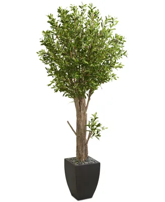 Nearly Natural 6.5' Olive Artificial Tree in Black Planter