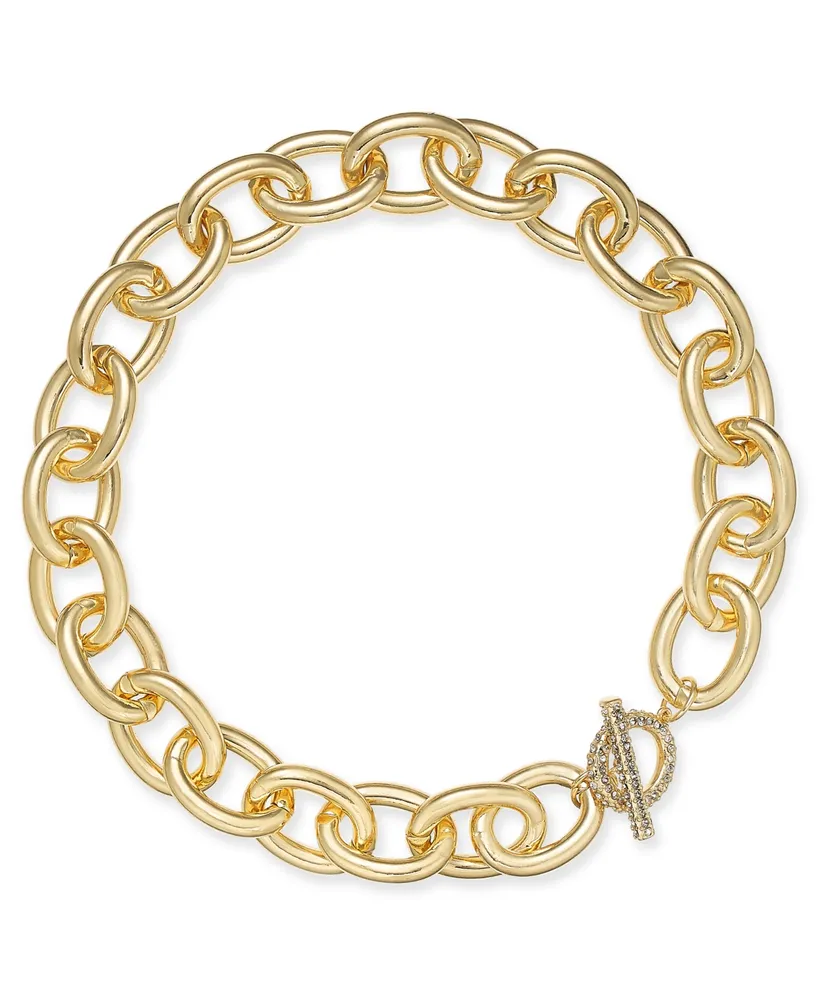 I.n.c. International Concepts Gold-Tone Pave Toggle Chain-Link 18" Collar Necklace, Created for Macy's