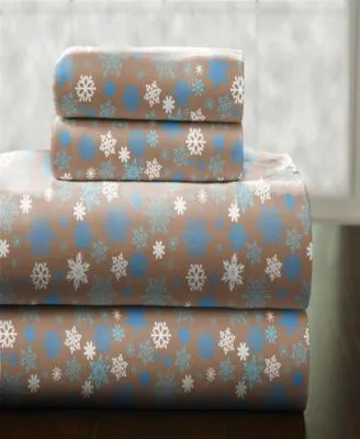 Pointehaven Cocoa Snowflakes Heavy Weight Cotton Flannel Sheet Sets