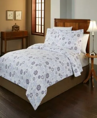 Pointehaven Snowdrop Print Luxury Size Cotton Flannel Duvet Cover Sets