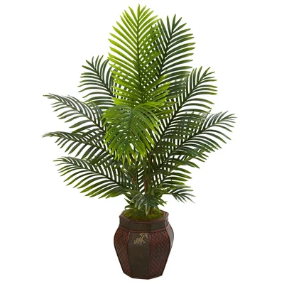 Nearly Natural 4.5' Paradise Palm Artificial Tree in Decorative Planter