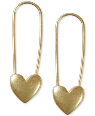 Lucky Brand Gold-Tone Heart Safety Pin Drop Earrings
