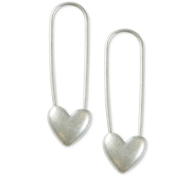 Lucky Brand Gold-Tone Heart Safety Pin Drop Earrings