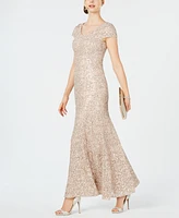 Alex Evenings Petite Lace Cap-Sleeve Gown