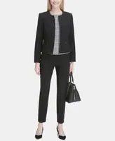 Calvin Klein Collarless Blazer Pleated Top Straight Leg Pants