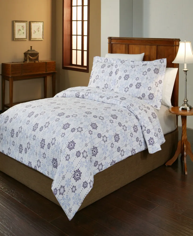 Pointehaven Snowdrop Print Luxury Size Cotton Flannel Duvet Cover Set, Full/Queen