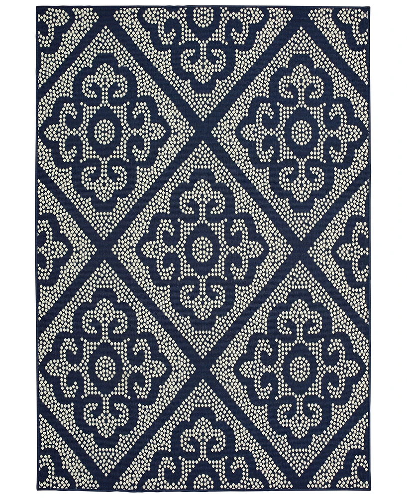 Oriental Weavers Marina 3804B Navy/Ivory 6'7" x 9'6" Indoor/Outdoor Area Rug