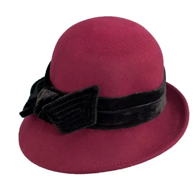 Scala Women's Adjustable Wool Felt Cloche with Velvet Bow