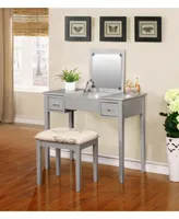 Butterfly Vanity Set with Bench and Mirror, Silver