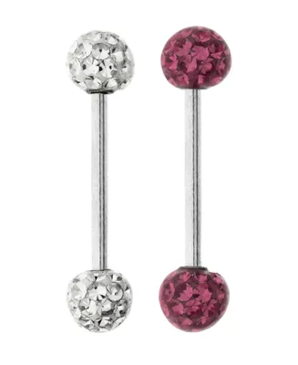 Bodifine Stainless Steel Set of 2 Crystal and Resin Tongue Bars