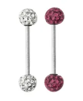Bodifine Stainless Steel Set of 2 Crystal and Resin Tongue Bars