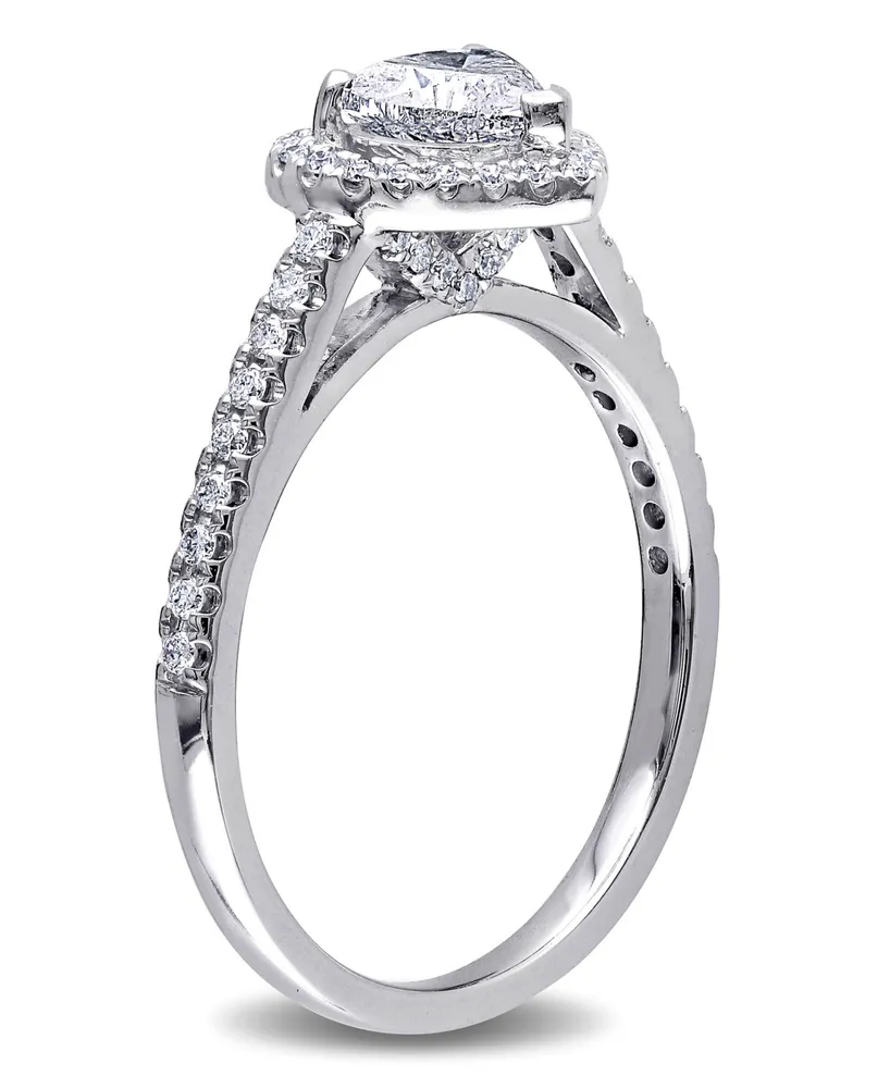 Certified Diamond (7/8 ct. t.w.) Heart-Shape Halo Engagement Ring 14k White Gold