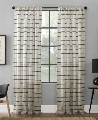 Twill Stripe Anti-Dust Linen Blend Sheer Curtain Panel