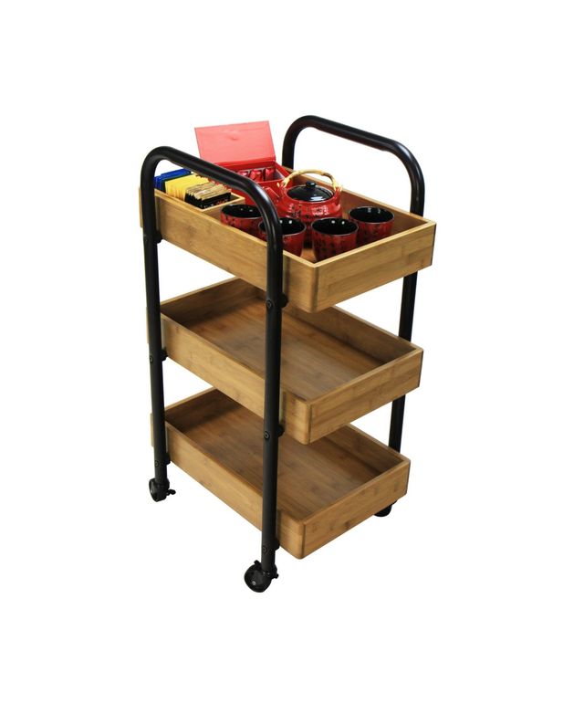 Oceanstar Portable Storage Cart with 3 Easy Removable Bamboo Trays