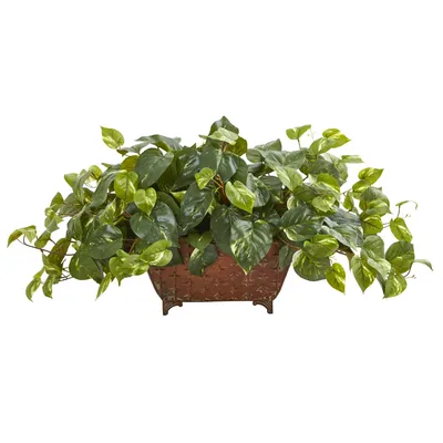 Nearly Natural Pothos Artificial Plant in Metal Planter