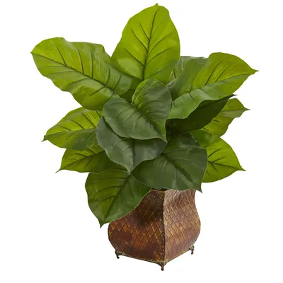 Nearly Natural Large Leaf Philodendron Artificial Plant in Metal Planter - Real Touch