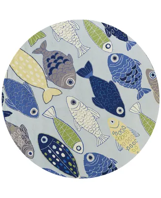 Kas Sonesta Sea of Fish 2010 Light Blue 7'6" Round Area Rug