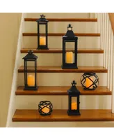 Lumabase Matte Black Tall Classic Metal Lantern with Led Candle